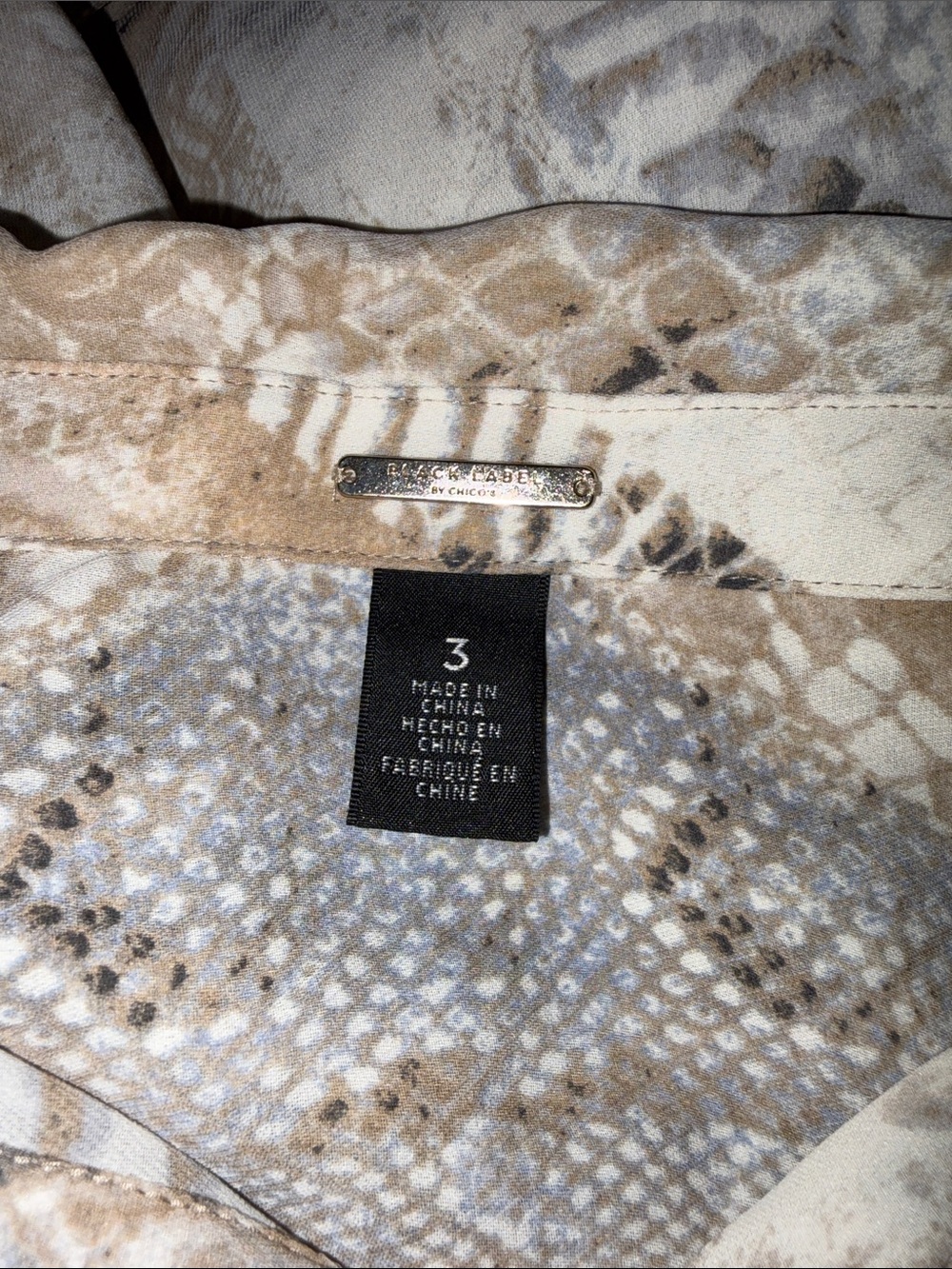 Chico's Black Label Georgette Sheer Snake Print High Low Tunic XL - Picture 4 of 7